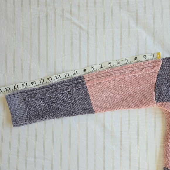 Womens Pink grey sz S chenille cable waffle knit Sweater long sleeve color block - Picture 3 of 7